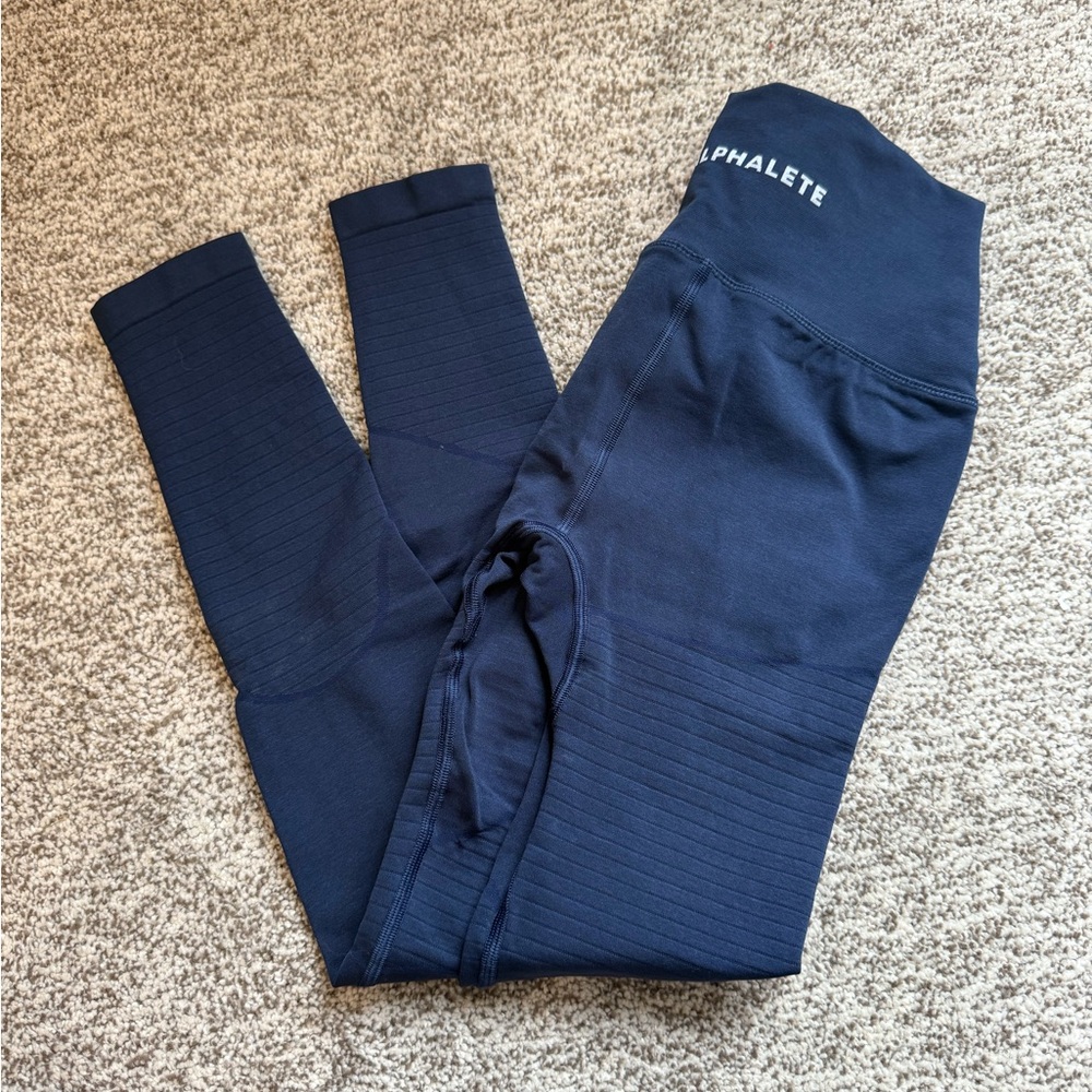 Alphalete Blue High-Waisted Leggings with Textured Detailing